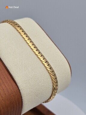 Flat Curb Chain Bracelet Cuban Link Minimalist Classic 7" Gold Tone
